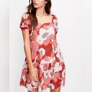 LOFT Floral Poppy Tiered Mini Dress